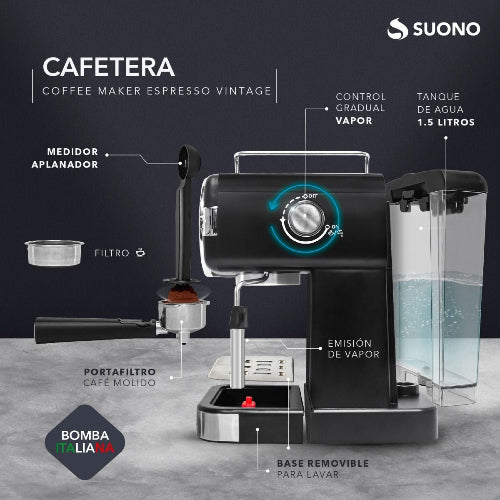 Cafetera Espresso Vintage Suono 1.5 L