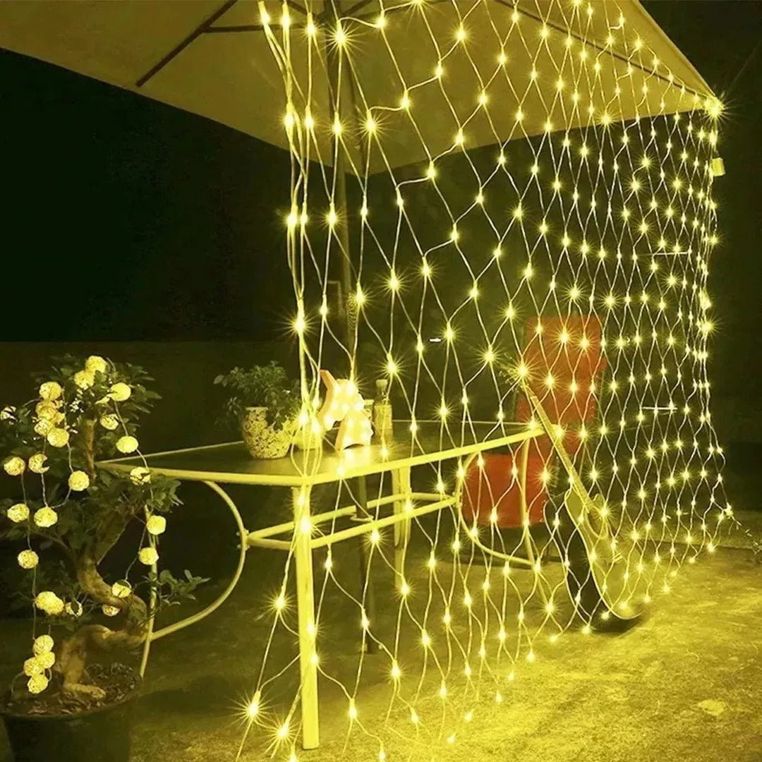 Red Guirnalda Cortina Led De 2x2mts Cálido 144