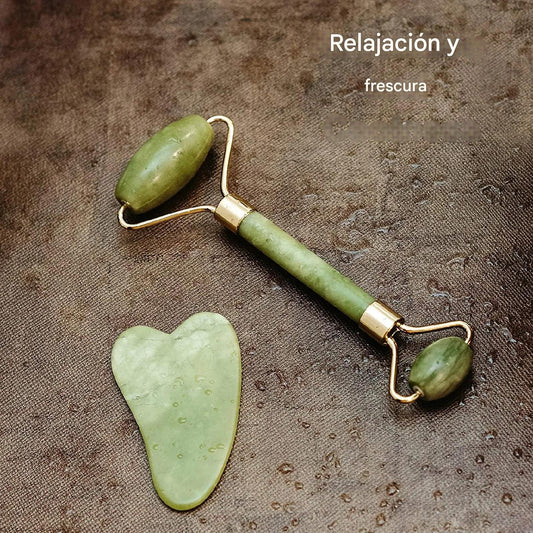 Rodillos Doble Masajeador Piedra Jade Natural