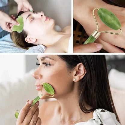 Rodillos Doble Masajeador Piedra Jade Natural